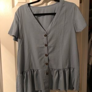 NEVER WORN Light blue baby doll blouse!